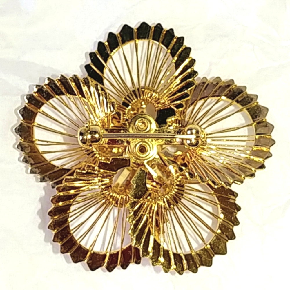 MONET WIRED FLOWER RHINESTONE PIN BROOCH - Picture 3 of 5